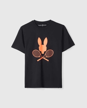 T Shirt Graphique Psycho Bunny Courtside Graphic Tee Noir Homme | BNM-23320144